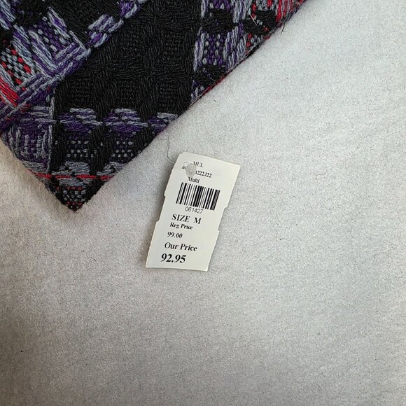 Button Front Jacquard Blazer Medium Red Black Purple Abstract Textured Mandarin - Picture 8 of 10